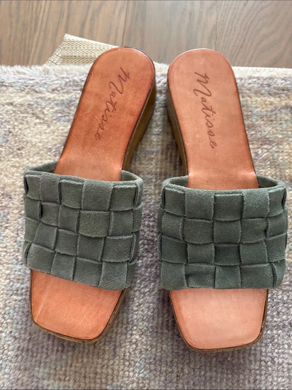 Matisse Olive Woven Suede Slide Mules